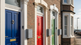 Seaside terrace entrances with lockboxes for short-term lets