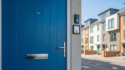 Modern rental front door on a UK housing row