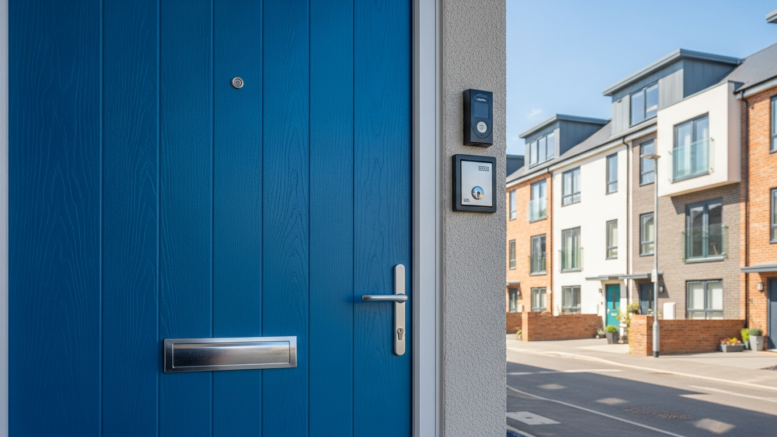 Modern rental front door on a UK housing row