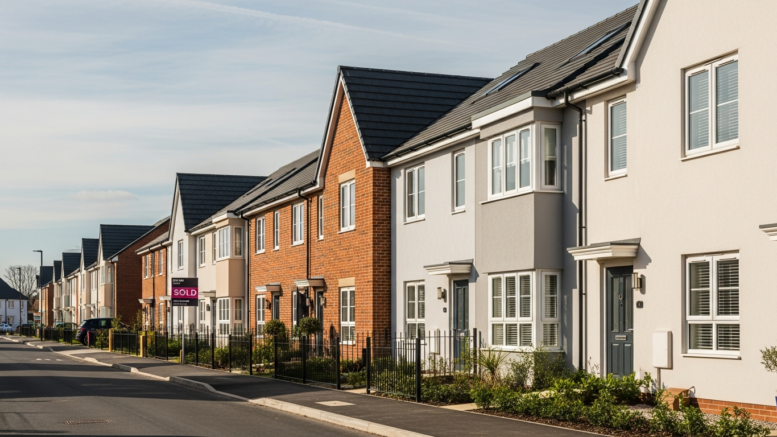 British terraced homes on a bright suburban street