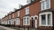 Red brick student rental houses on a British street