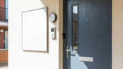 Entrance to a British rental block in daylight