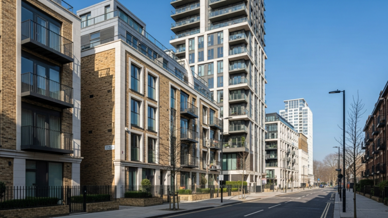 Modern London flats in bright daylight