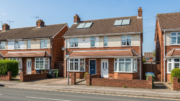 Energy-efficient British rental house in daylight