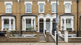 London shared rental entrance with multiple doorbells