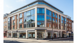 Mixed-use high street building with flats above shops