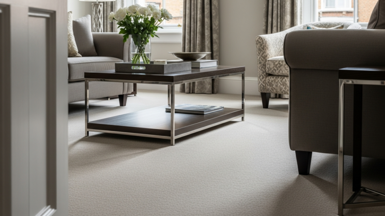 Bright rental living room with premium wool carpet