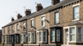 Empty British terraced houses on a quiet residential street