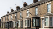 Empty British terraced houses on a quiet residential street