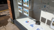 UK estate agent window with yield charts and map pins