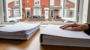 Landlord paperwork beside tenancy documents on UK desk