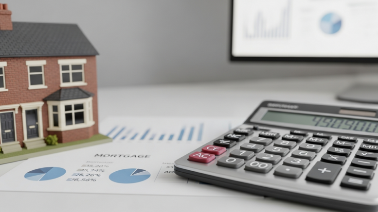 Buy-to-let remortgage desk with calculator and documents