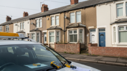 Damp-stained UK rental home under inspection