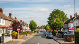 UK homes with sale boards in a mixed housing market