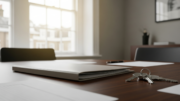Keys and folder on a UK meeting room table