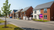 New-build homes under construction with For Sale board
