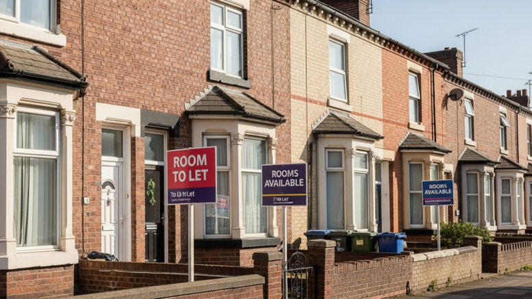 British terrace with clear To Let boards for room rentals