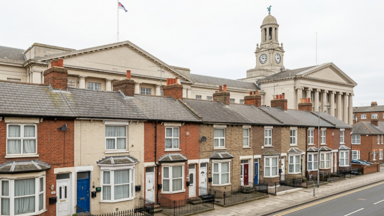 Portsmouth terraced HMO street by civic building