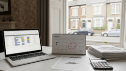 Landlord tax deadline paperwork and laptop