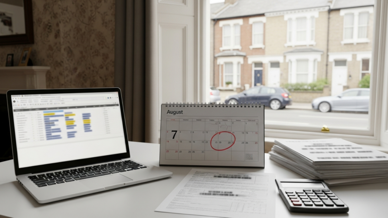 Landlord tax deadline paperwork and laptop