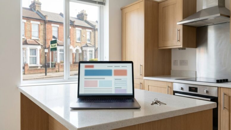 Rental flat laptop with To Let board outside