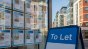 UK letting agency window and To Let board in city street