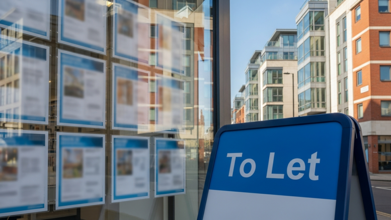 UK letting agency window and To Let board in city street