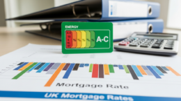 Calculator, mortgage rate sheet and green EPC-style card for a Paragon buy-to-let rate refresh story