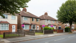 British street with several For Sale boards