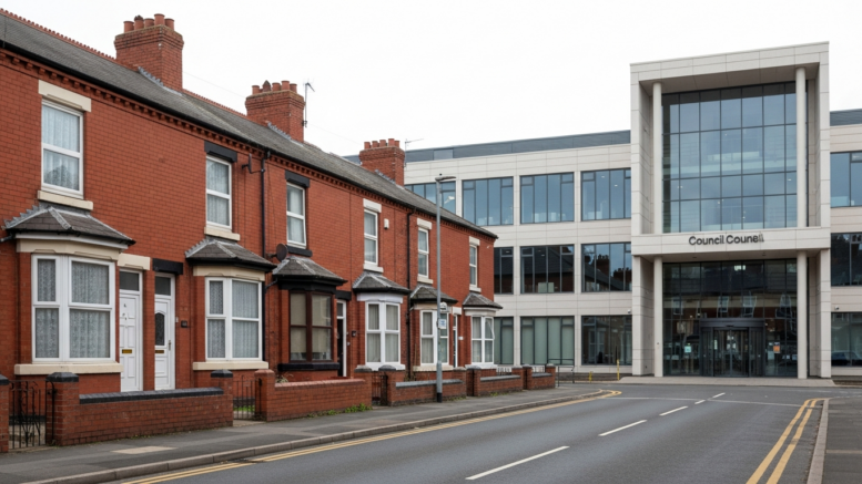 Welsh terraced rentals opposite a civic building