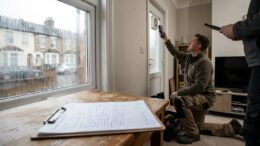Inspector checks damp in a modern UK rental flat