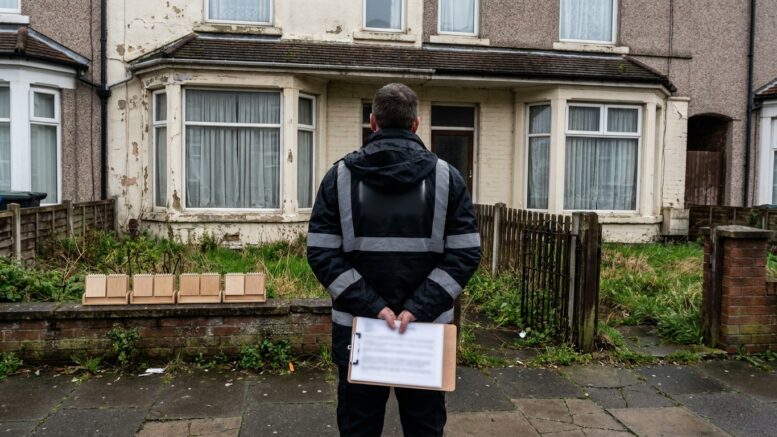 Vacant British terrace inspected by a council officer