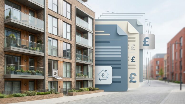 UK leasehold block with fee-cap graphics