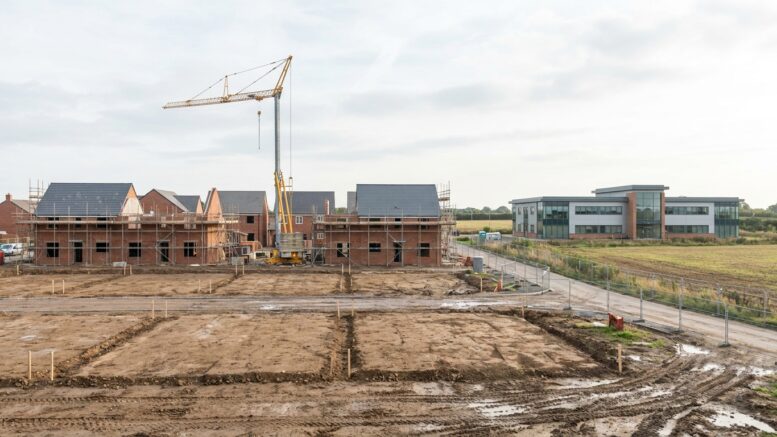 Quiet British new-home site with construction paused