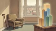 UK rental flat with walking stick and affordability blocks