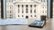 Mortgage paperwork and calculator in UK finance setting