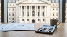 Mortgage paperwork and calculator in UK finance setting