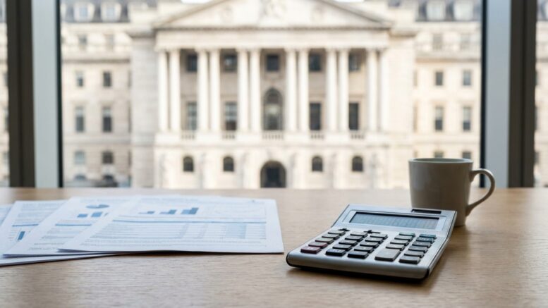 Mortgage paperwork and calculator in UK finance setting