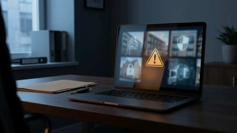 Cyber security warning on a landlord property-management screen