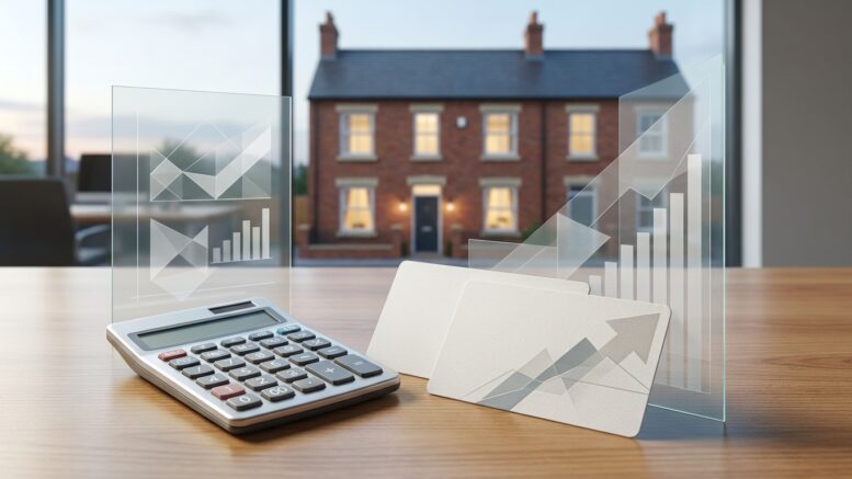 Calculator beside UK HMO mortgage comparison cards