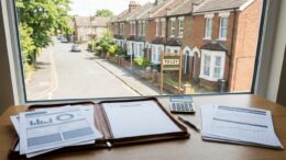 Rent review papers beside a modest British rental home