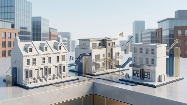 HMO terrace, flats and shopfront in specialist lending graphic