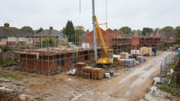 Part-built British homes on a quiet construction site