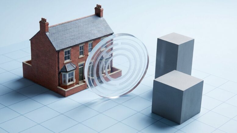UK terraced house with abstract property tax markers