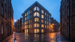 Contemporary UK rental apartments at blue hour