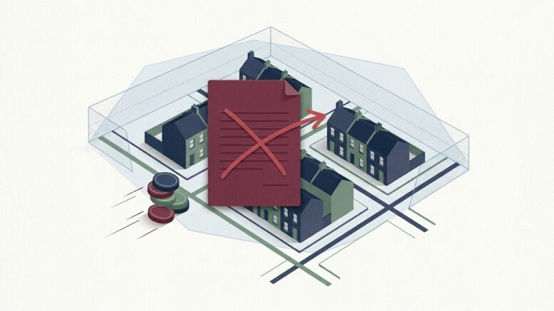 Editorial graphic showing an HMO licensing plan being withdrawn while planning controls remain
