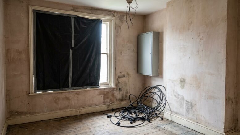 Damaged UK rental room after an illegal grow