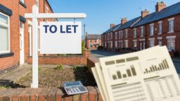 To Let board outside UK terrace with benefit shortfall paperwork