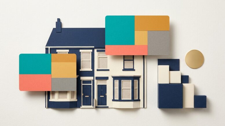 Layered terraced house and mortgage product cards