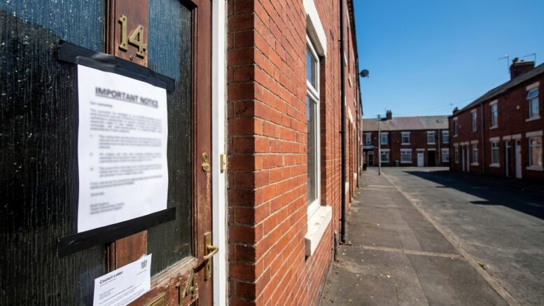 Gateshead terraced rental street with eviction notice on door